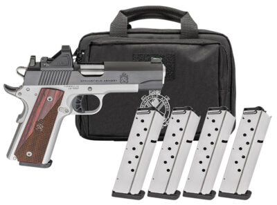 SPRINGFIELD ARMORY 1911 RONIN AOS 9MM 4.25IN BARREL 9RD BLUE/SS U-NOTCH W/FIBER OPTIC 4MAGS PX9117LAOS-PAC