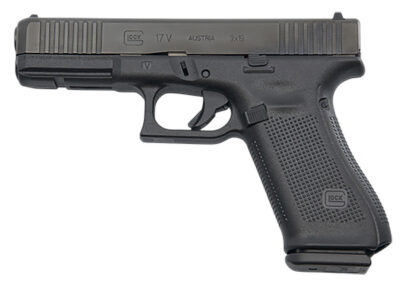 Glock PV1750201 G17 V Standard Frame 9mm Luger 10+1 4.49″ Black GMB Barrel, Black nDLC Steel Serrated Slide, Black Polymer Frame w/Accessory Rail, Textured Polymer Grip, Ambidextrous