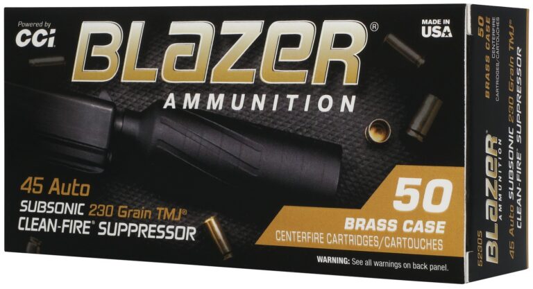 45 AUTO 230GR TMJ BLAZER BRASS CLEAN-FIRE SUPPRESSOR 50 ROUNDS