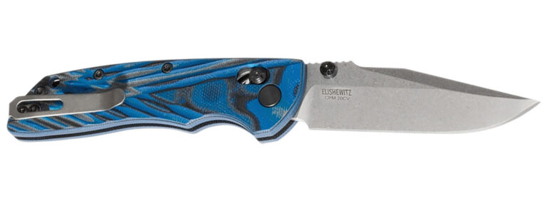 Hogue 24273 Deka 3.25" Folding Clip Point Plain Stone Tumbled CPM MagnaCut Steel Blade, G-Mascus Blue Aluminum/G10 Handle