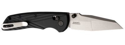 Hogue 24369 Deka  3.25″ Folding Modified Wharncliffe Plain Stone Tumbled CPM MagnaCut Steel Blade, Black Textured GRN Handle