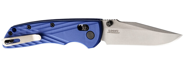 Hogue 24373 Deka 3.25" Folding Clip Point Plain Stone Tumbled CPM MagnaCut Steel Blade, Blue Textured GRN Handle