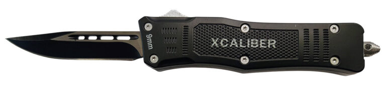 Xcaliber Knife Company 9mm Small 2.75" OTF Drop Point Black 440C SS Blade, 3.91" Steel Handle