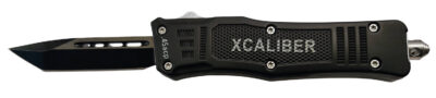Xcaliber Knife Company  45 ACP  Small 2.75″ OTF Tanto Plain Black 440C SS Blade, 3.91″ Steel Handle