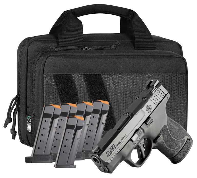 M&P9 SHIELD PLUS 9MM LUGER SEMI-AUTO HANDGUN BUNDLE W/SAVIOR BAG M&P9 SHIELD PLUS OR 9MM LUGER 3.1''BBL (1)10RD (5)13RD BUNDLE