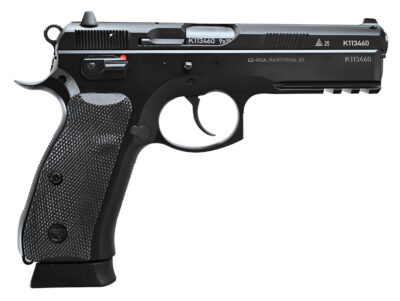 CZ-USA  75 SP-01 50th Anniversary Elite 9mm Luger 19+1 4.60″ Black Steel Barrel & 50th Anniversary Engraved/Serrated Slide, Black Polycoat Steel Frame w/Picatinny Rail & Beavertail, Black Rubber Grip
