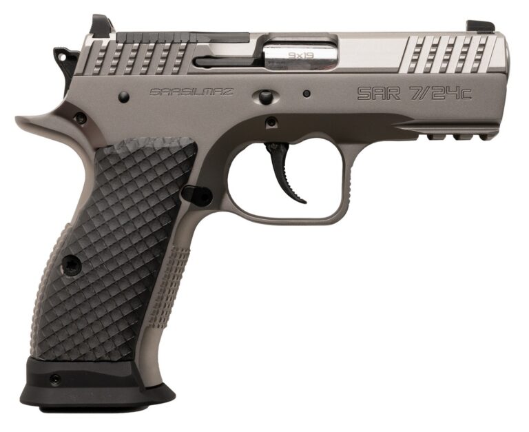 SAR USA SAR7/24C 7/24 Compact 9mm Luger 17+1 Matte Stainless Steel Frame w/Beavertail & Picatinny Rail, Black Polymer Grip