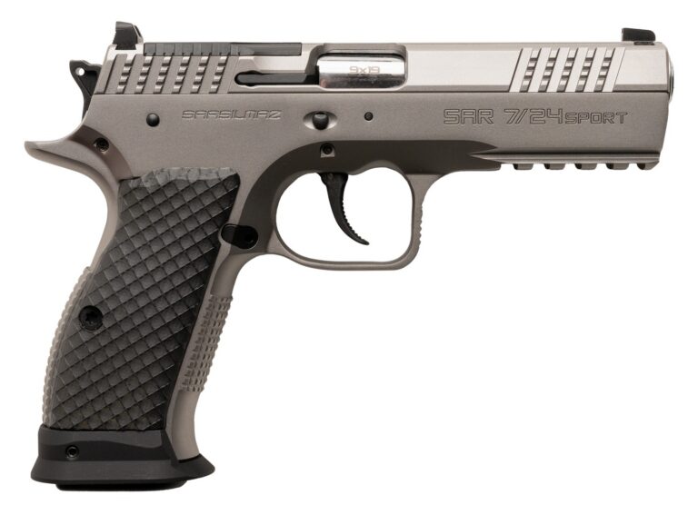 SAR USA SAR7/24SPT 7/24 Sport 9mm Luger 17+1 Matte Stainless Steel Frame w/Beavertail & Picatinny Rail, Black Polymer Grip