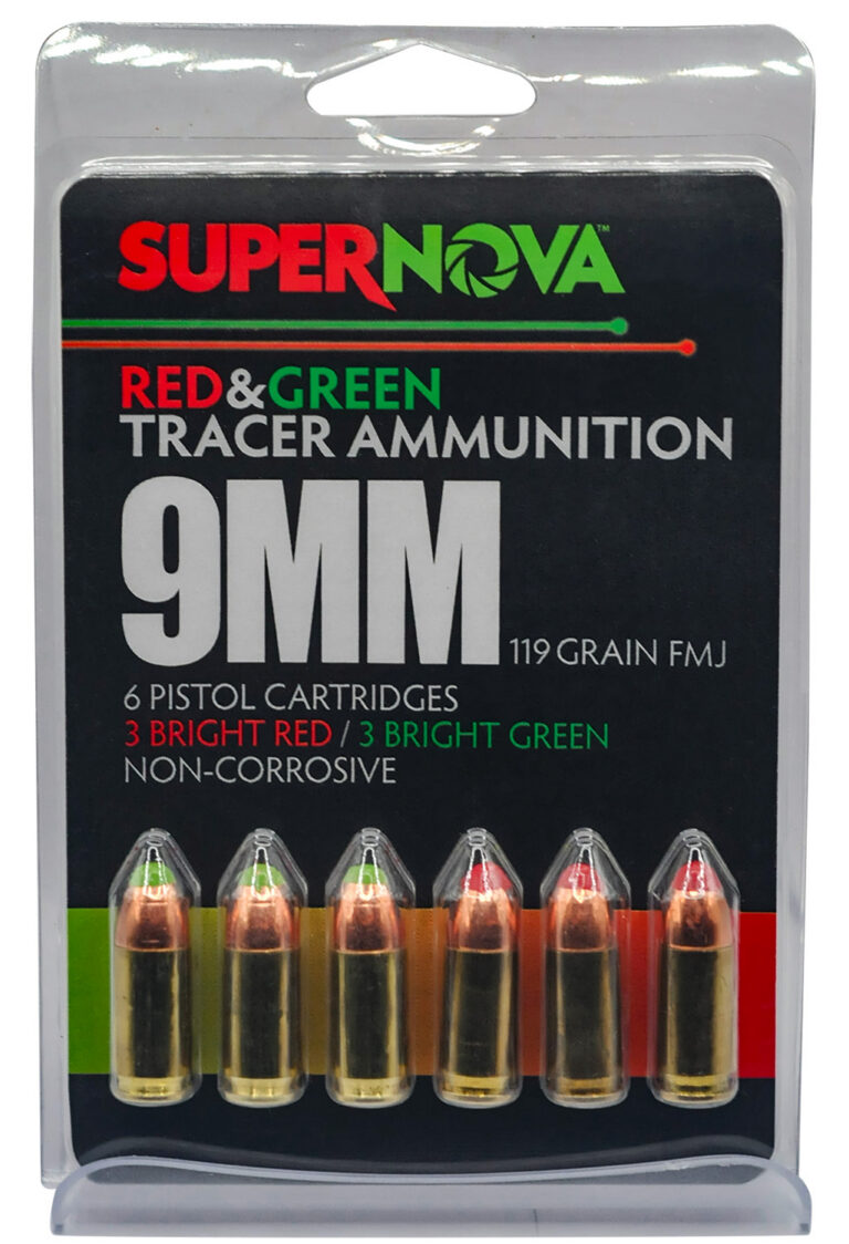 Supernova PMSN9MMMP Green/Red Tracer 9mmLuger 119Gr Full Metal Jacket 6 Per Box/60 Case