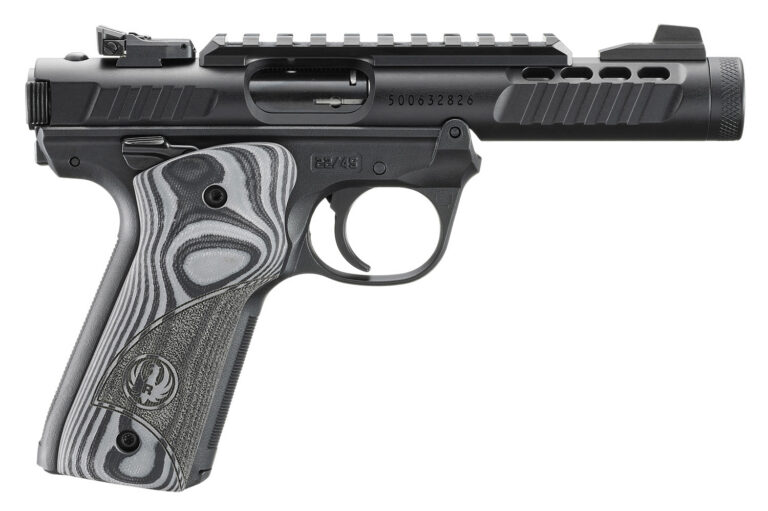 RUGER MRK IV 22/45 LITE 22LR 4.4" BARREL, BLACK ANODIZED, OVERSIZD HOGUE GRIP PLATES 2-10RD MAGS