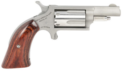 North American Arms 22MGBG Mini-Revolver  Sports South Exclusive 22 WMR 5 Shot 1.63″ Stainless Steel Barrel, Frame & Cylinder, Wood Boot Grip, Exposed Hammer
