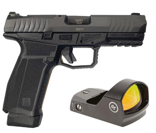 AREX DELTA X OR 9MM 1X17RD 1X19RD AMBI MAG AND SLIDE RELEASE 5X OPTICS PLATES BLACK WITH CRIMSON TRACE RED DOT
