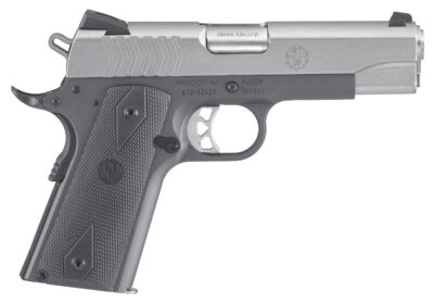 Ruger 6722 SR1911 Commander-Style 9mm Luger 9+1 4.25″ Stainless Steel Barrel, Low-Glare Stainless Serrated Steel Slide, Tungsten Gray Cerakote Aluminum Frame w/Beavertail, Black Rubber Grip