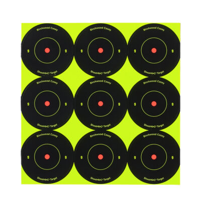 Birchwood Casey 34210 Shoot-N-C Reactive Target Self-Adhesive Paper Black/Yellow 2″ Bullseye 12 Pack