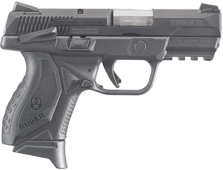 Ruger 8639 American Compact 9mm Luger 17+1 3.55" Stainless Steel Barrel, Black Nitride Serrated Stainless Steel Slide, Black Polymer Frame w/Picatinny Rail, Textured Wraparound Grip, Right Hand