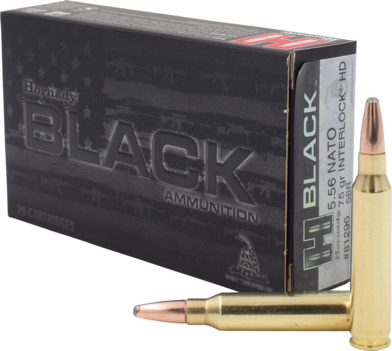 BLACK 5.56 NATO INTERLOCK HD SBR JACKETED SOFT POINT RIFLE AMMO BLACK 5.56 NATO 75GR INTERLOCK HD SBR JACKETED SP 20/BOX