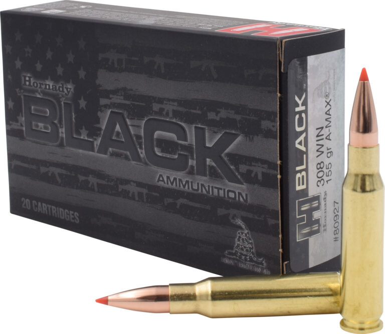 BLACK® 308 WINCHESTER A-MAX® POLYMER TIPPED RIFLE AMMO BLACK 308 WIN 155GR A-MAX POLYMER TIP BOAT TAIL 20/BOX
