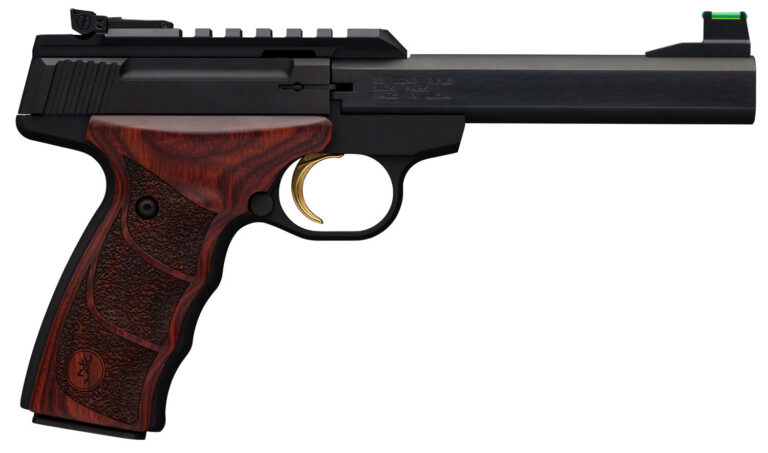 Browning 051533490 Buck Mark Plus 22 LR 10+1 5.50" Slab Side Barrel Matte Black Serrated Steel/Optic Ready Slide & Aluminum Frame Rosewood Finger Grooved Ultragrip DX Grip