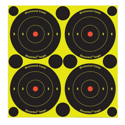 Birchwood Casey 34315 Shoot-N-C Reactive Target Self-Adhesive Paper Black/Yellow 3″ Bullseye 12 Pack