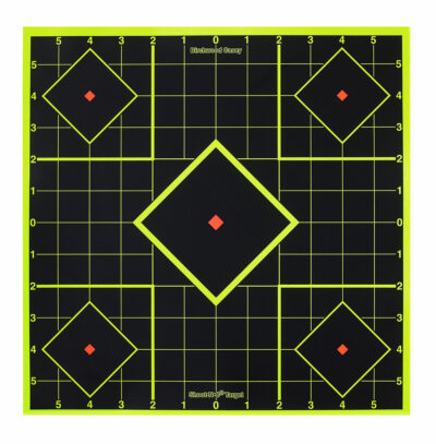 Birchwood Casey 34105 Shoot-N-C Reactive Target Self-Adhesive Paper Black/Yellow 8″ 5-Diamond 6 Pack
