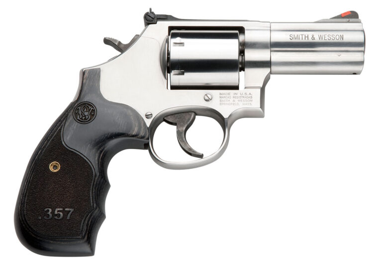Smith & Wesson 150853 Model 686 Plus 357 Mag 7rd Shot 3" Satin Stainless Steel Barrel, Cylinder & Frame, Black/Silver Custom Wood Grip