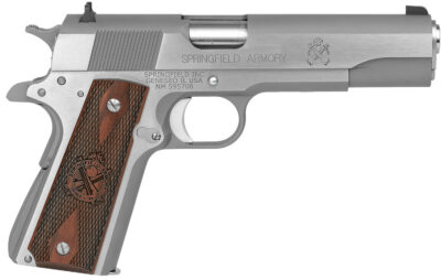 Springfield Armory PB9151LCA 1911 Mil-Spec *CA Compliant 45 ACP 7+1, 5″ Stainless Match Grade Steel Barrel, Serrated Stainless Steel Slide & Frame w/Beavertail, Crossed Cannon Cocobolo Grip