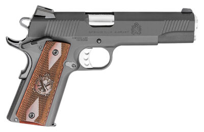 Springfield Armory PX9109LCA 1911 Loaded *CA Compliant 45 ACP 7+1, 5″ Stainless Match Grade Barrel, Black Parkerized Serrated Carbon Steel Slide & Frame w/Beavertail, Crossed Cannon Cocobolo Grip