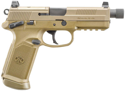 FN 66982 FNX Tactical 45 ACP 10+1 5.30″ Black Steel Threaded Barrel, Flat Dark Earth Optic Cut/Serrated Steel Slide & Polymer Frame w/Picatinny Rail, FDE Interchangeable Backstrap Grip, Ambidextrous
