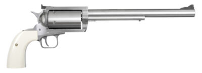 Magnum Research BFR4570B BFR Long Cylinder Extra Large 45-70 Gov 5 Shot 10″ Brushed Stainless Steel Barrel, Cylinder & Frame, Bisley White Laminate Grip, Exposed Hammer