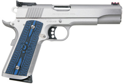 Colt Mfg O5072XE Gold Cup Trophy 9mm Luger 9+1 5″ Steel Barrel,  Stainless Steel Serrated Slide & Frame w/Beavertail, Competition Blue G10 Grips, Ambidextrous