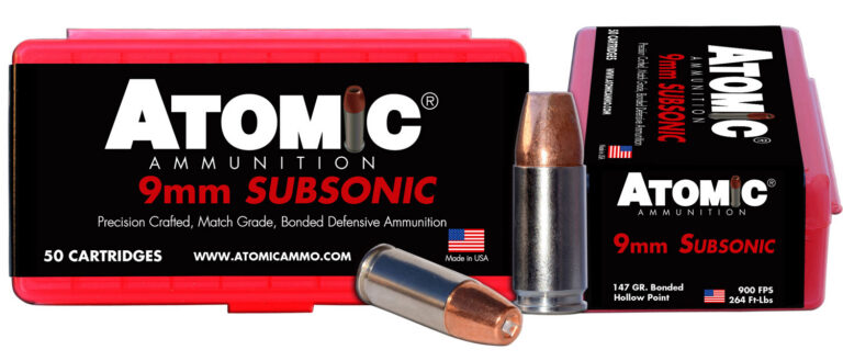 Atomic 00438 Pistol Subsonic 9mm Luger +P 147 gr Bonded Match Hollow Point 50 Bx