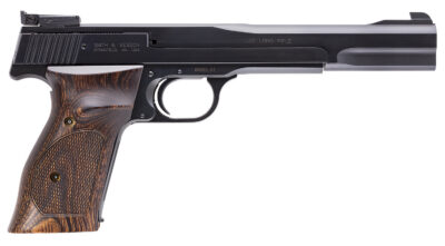 Smith & Wesson 130512 41  Full Size Frame 22 LR 10+1, 7″ Blued Button Rifled Steel Barrel, Serrated Slide & Frame, Checkered Wood Target Grip