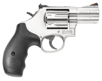 Smith & Wesson 164192 Model 686 Plus 357 Mag or 38 S&W Spl +P  Stainless Steel 2.50″ Barrel, 7 Shot, Satin Stainless Steel L-Frame, Red Ramp Front/Adjustable White Outline Rear Sights, Internal Lock