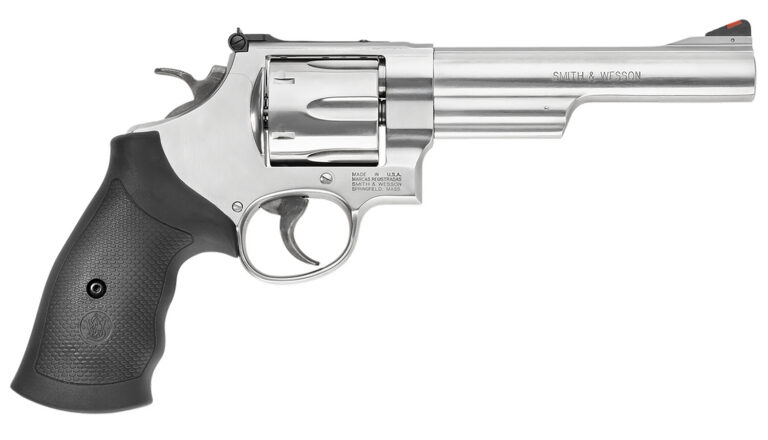 Smith & Wesson 163606 Model 629  44 Rem Mag or 44 S&W Spl Stainless Steel 6" Barrel & 6rd Cylinder, Satin Stainless Steel N-Frame,  Red Ramp Front/White Outline Rear Sights
