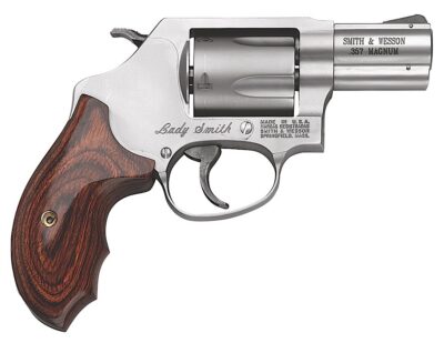 Smith & Wesson 162414 Model 60 Ladysmith *CA Compliant J-Frame 357 Mag/38 Special +P 5 Shot 2.12″ Satin Stainless Steel Barrel, Satin Cylinder, Satin Stainless Steel Frame, Wood Grip, Exposed Hammer