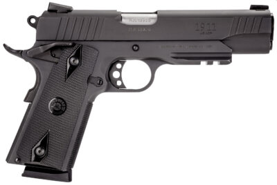 Taurus 1191101B1 1911  Full Size Frame 45 ACP 8+1 5″ Matte Stainless Steel Barrel, Matte Black Serrated Steel Slide & Frame w/Beavertail & Picatinny Rail, Black Checkered Polymer Grip, Right Hand