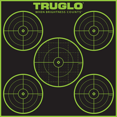 TruGlo TG11A12 Tru-See 5-Bull Target Self-Adhesive Heavy Paper Black/Green 12″x12″ 5-Bullseye 12 Pack