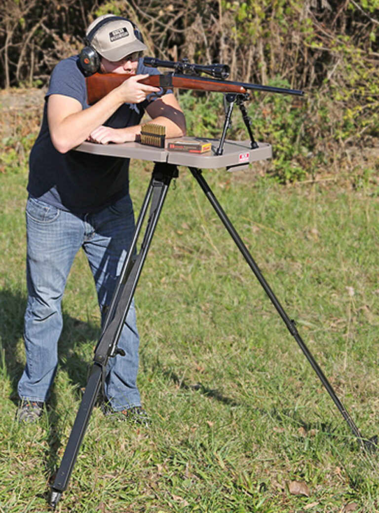 HIGH-LOW SHOOTING TABLE HIGH-LOW SHOOTING TABLE ADJUSTABLE HEIGHT DARK EARTH