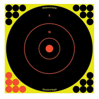 Birchwood Casey 34022 Shoot-N-C Reactive Target Self-Adhesive Paper Black/Yellow/Red 12″ Bullseye 12 Pack