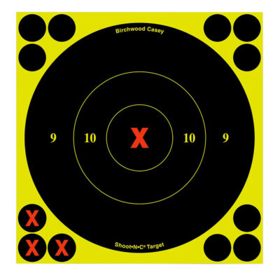 Birchwood Casey 34560 Shoot-N-C Reactive Target Self-Adhesive Paper Black/Yellow 6″ X-Bullseye 60 Pack