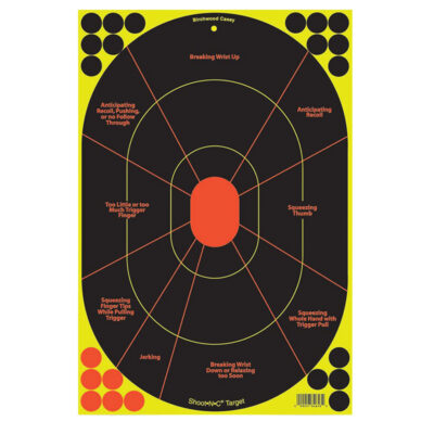 Birchwood Casey 34655 Shoot-N-C Reactive Target Self-Adhesive Paper Black/Yellow/Red 12″x18″ Oval Silhouette 5 Pack