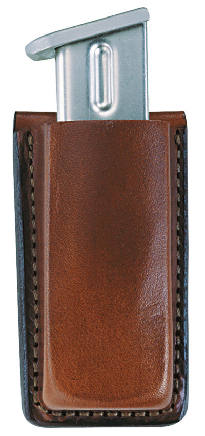 Bianchi 10734 Open Top Mag Pouch  Single Tan Leather Belt Clip Compatible w/ 9mm/10mm/40/45 Belts 1.75″ Wide