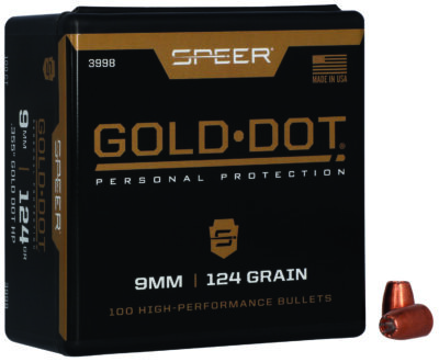 Speer Bullets 3998 Gold Dot Personal Protection9mm .355 124 GR Hollow Point (HP)