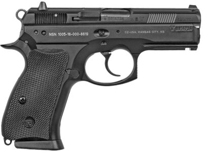 CZ-USA 01199 P-01 Compact Compact Frame 9mm Luger 10+1, 3.75″ Blued Steel Barrel, Black Serrated Steel Slide, Black Polycoat Aluminum Frame w/Beavertail, Black Rubber Grip
