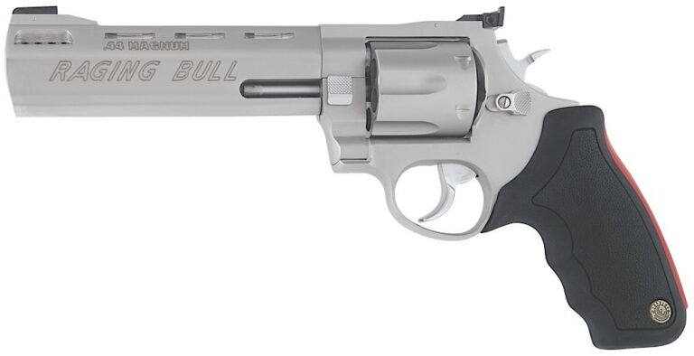 Taurus 2-444069 444 Raging Bull Large 44 Rem Mag 6 Shot 6.50" Matte Stainless Steel Ported Barrel, Cylinder & Frame, Black Rubber Grip, Transfer Bar Safety, Exposed Hammer