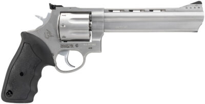 Taurus 2-608069 608  Large 357 Mag/38 Special +P 8 Shot 6.50″ Matte Stainless Steel Ported Barrel, Cylinder & Frame, Black Finger Grooved Rubber Grip, Transfer Bar Safety, Exposed Hammer