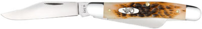 Case 00128 Stockman  Medium 2.92″/2.15″/1.90″ Folding Clip/Sheepsfoot/Spey Plain Mirror Polished Tru-Sharp SS Blade/Peach Seed Jigged Amber Bone Handle