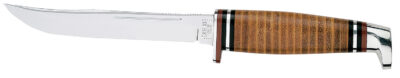Case 00381 Hunter  5″ Fixed Clip Point Plain Mirror Polished Tru-Sharp SS Blade/4.50″ Grooved Leather Handle Includes Sheath
