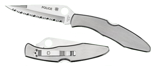 Spyderco C07S Police 4.13" Folding Spear Point Part Serrated VG-10 SS Blade Stainless Steel Handle Includes Pocket Clip