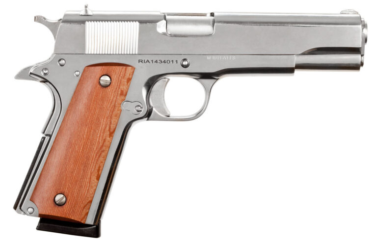 Rock Island 51433 GI Standard FS 1911A1 45 ACP 5" 8+1 Nickel Wood Grip Fixed Sig